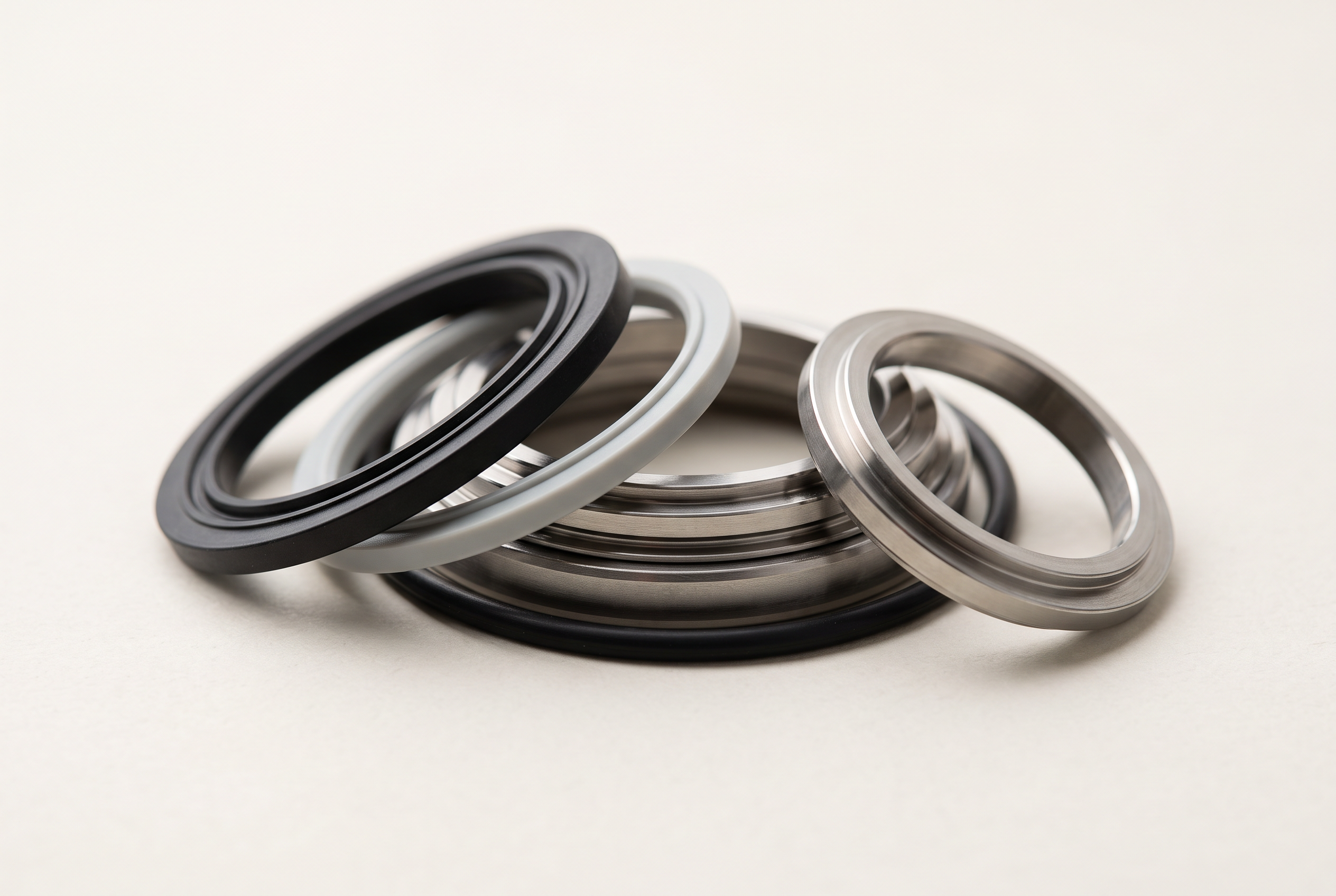 Macro view of polymer seals and steel seal rings